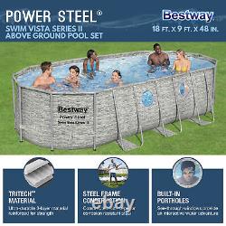 Bestway Power Steel Swim Vista 18' x 9' x 48 Above Ground Swimming Pool Set