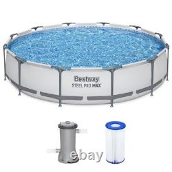 Bestway Steel Pro MAX 12 Foot by 30 Inch Above Ground Swimming Pool Set, Gray