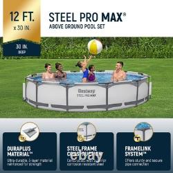 Bestway Steel Pro MAX 12 Foot by 30 Inch Above Ground Swimming Pool Set, Gray