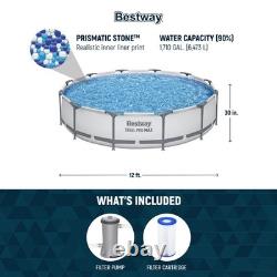 Bestway Steel Pro MAX 12 Foot by 30 Inch Above Ground Swimming Pool Set, Gray