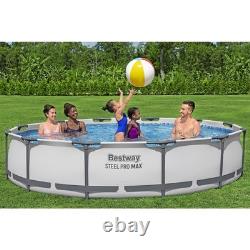 Bestway Steel Pro MAX 12 Foot by 30 Inch Above Ground Swimming Pool Set, Gray