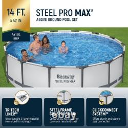 Bestway Steel Pro MAX 14' x 42 Above Ground Swimming Pool Set, Gray (Open Box)