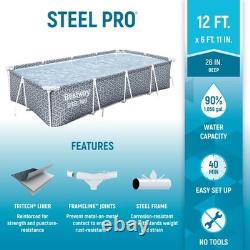 Bestway Steel Pro Rectangle Above Ground Swimming Pool Set, 12' x 6'7 x 26