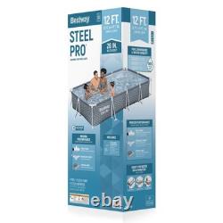 Bestway Steel Pro Rectangle Above Ground Swimming Pool Set, 12' x 6'7 x 26