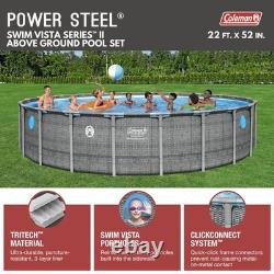 Coleman Power Steel 22' x 52 Frame Above Ground Swimming Pool Set, Gray (Used)