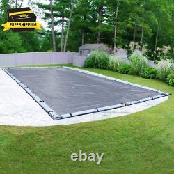 Commercial-Grade 16 Ft. X 32 Ft. Rectangular Slate Blue Winter Pool Cover