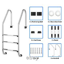Costway 3 Step Stainless Steel Swimming Pool Ladder Handrail for In Ground Pool