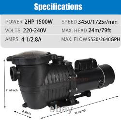Dual Speed 2HP High-Flo INGROUND Swimming POOL PUMP Strainer Energy Saving 230V