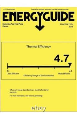 ECO POOLTECH Swimming Pool Heat Pump EU70 22,462 BTU Above Ground and Inground