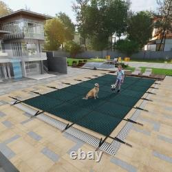 Heavy Duty Mesh Pool Safety Cover for 28x48ft Inground Pools, Green with Hardware