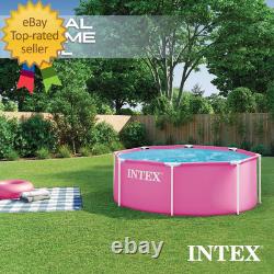 INTEX Metal Frame 8Ft X 30In round above Ground Swimming Pool, Pink