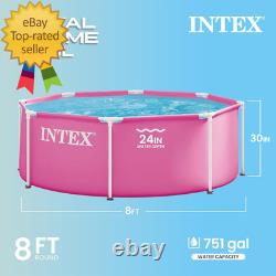 INTEX Metal Frame 8Ft X 30In round above Ground Swimming Pool, Pink