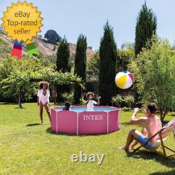 INTEX Metal Frame 8Ft X 30In round above Ground Swimming Pool, Pink