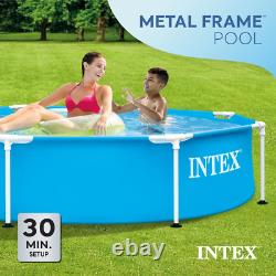 INTEX Round Metal Frame 8ft x 20in Above Ground Swimming Pool Set, Blue