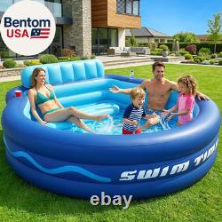 Inflatable Pool with Seats and Headrest, Oversized Thickened Large Blow up Pool f