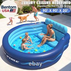 Inflatable Pool with Seats and Headrest, Oversized Thickened Large Blow up Pool f