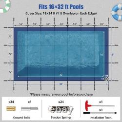 Inground Pool Cover Safety Fits Rectangle Swimming Pool, Mesh Solid Pool Cover f