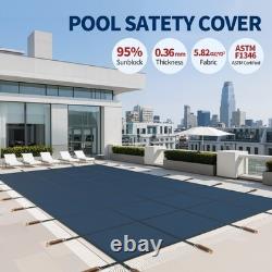 Inground Pool Safety Cover Winter Pool Cover 25 x 45ft with Hardware, Blue Mesh