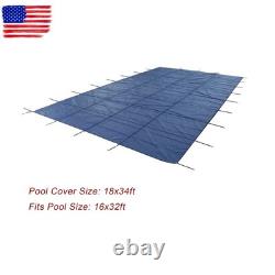 Inground Swimming Pool 18' × 34' Rectangle Safety Pool Covers Blue Mesh