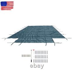 Inground Swimming Pool 18×34ft Rectangle Safety Cover Green Mesh WithCenter Step