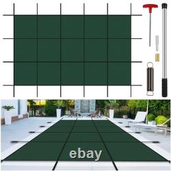 Inground Swimming Pool Safety Cover Fits 16x30ft pool, Mesh Solid Cover, Green