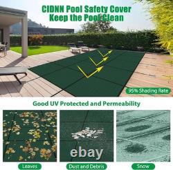 Inground Swimming Pool Safety Cover Fits 16x30ft pool, Mesh Solid Cover, Green