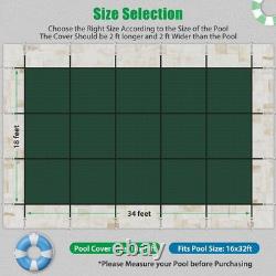 Inground Swimming Pool Safety Cover Fits 16x30ft pool, Mesh Solid Cover, Green