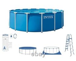 Intex 15ft X 48in Metal Frame Above Ground Swimming Pool Set with 1000GPH Filter