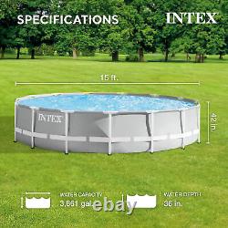 Intex 15ft x 42in Prism Frame Above Ground Swimming Pool Set with Debris Cover