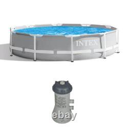 Intex Above Ground Swimming Pool withCartridge Filter Pump System Steel Frame Gray