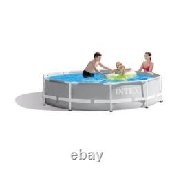 Intex Above Ground Swimming Pool withCartridge Filter Pump System Steel Frame Gray