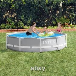 Intex Above Ground Swimming Pool withCartridge Filter Pump System Steel Frame Gray