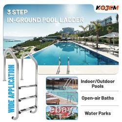 KOJEM Non-Slip 3-Step Stainless Steel Swimming Pool Ladder For In-Ground Pools