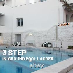 KOJEM Non-Slip 3-Step Stainless Steel Swimming Pool Ladder For In-Ground Pools