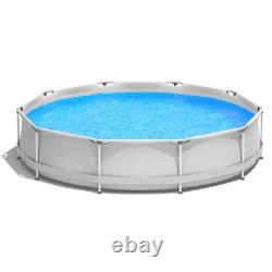Patio Frame Pool Round Above Ground Swimming Pool With Pool Cover Iron Frame Grey