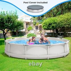 Patio Frame Pool Round Above Ground Swimming Pool With Pool Cover Iron Frame Grey