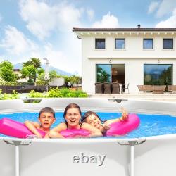 Patio Frame Pool Round Above Ground Swimming Pool With Pool Cover Iron Frame Grey