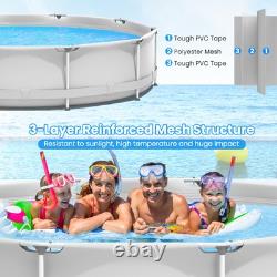 Patio Frame Pool Round Above Ground Swimming Pool With Pool Cover Iron Frame Grey
