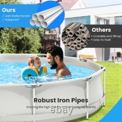 Patio Frame Pool Round Above Ground Swimming Pool With Pool Cover Iron Frame Grey