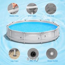 Patio Frame Pool Round Above Ground Swimming Pool With Pool Cover Iron Frame Grey