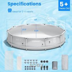 Patio Frame Pool Round Above Ground Swimming Pool With Pool Cover Iron Frame Grey