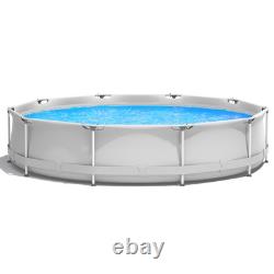Patio Frame Pool Round Above Ground Swimming Pool With Pool Cover Iron Frame Grey