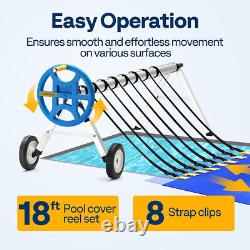 Pool Cover Reel Set 18 FT Solar Pool Blanket Reel for Inground Swimming Pool