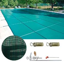 Pool Safety Cover 16x32ft Rectangle Inground Cover Green Mesh with 4x8ft Steps