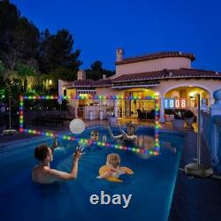 Pool Volleyball Net Set LED Lights Adjustable 15-32FT for Inground Pools