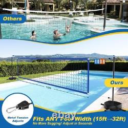 Pool Volleyball Net Set LED Lights Adjustable 15-32FT for Inground Pools
