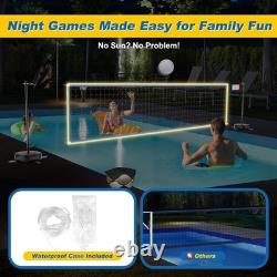 Pool Volleyball Net Set LED Lights Adjustable 15-32FT for Inground Pools