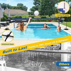 Pool Volleyball Net Set LED Lights Adjustable 15-32FT for Inground Pools