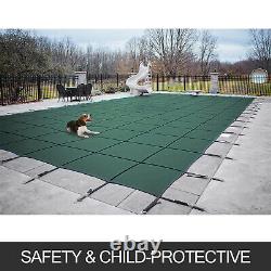 Rectangle Green Mesh In-Ground Swimming Pool Safety Cover 15 Year- 16'x28