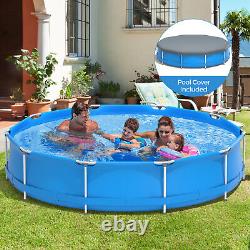 Round Above Ground Swimming Pool Patio Frame Pool With Pool Cover Iron Frame